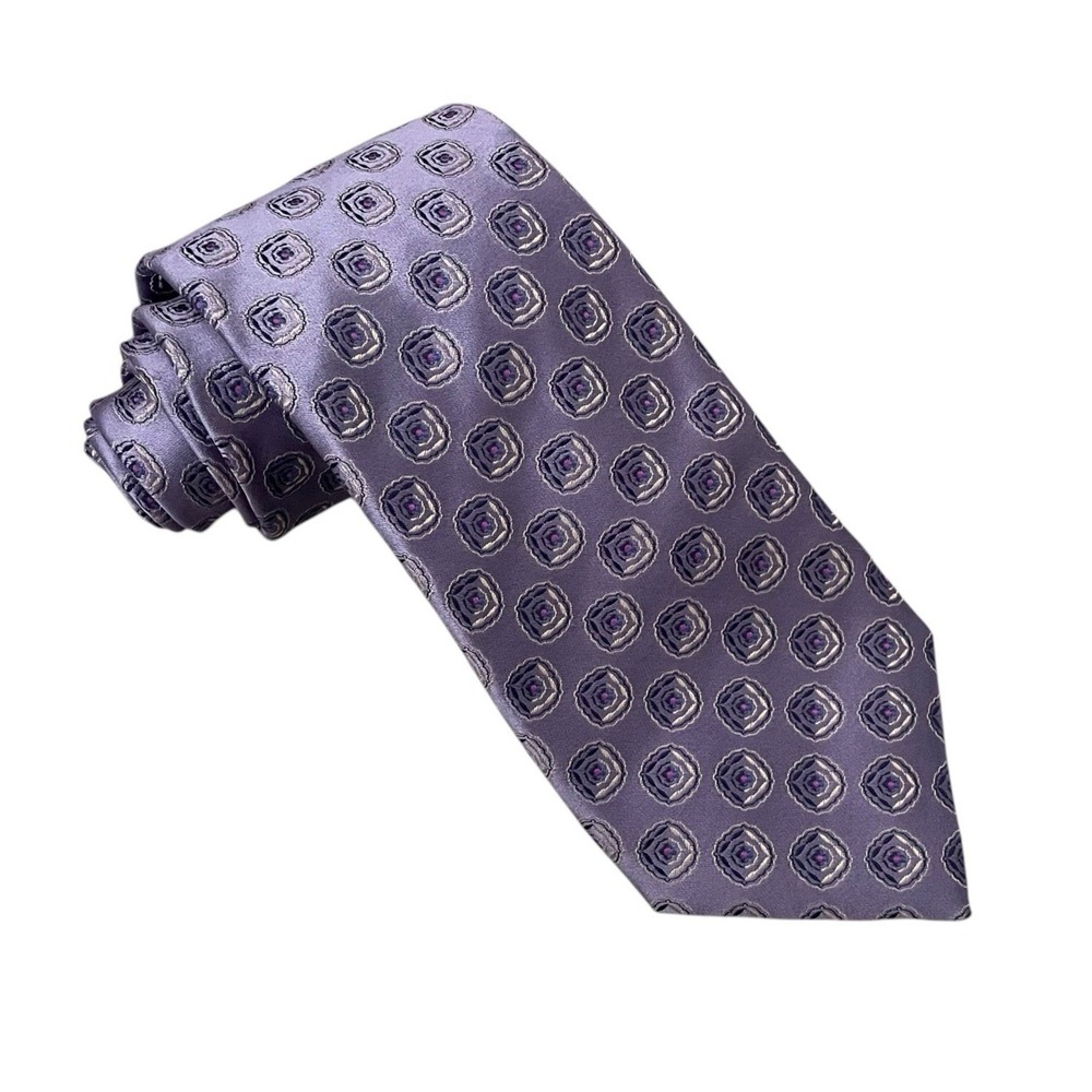 Canali Men's Tie Purple Geometric 100% Satin Silk Italy 3 7/8" (W) x 60" (L) euc